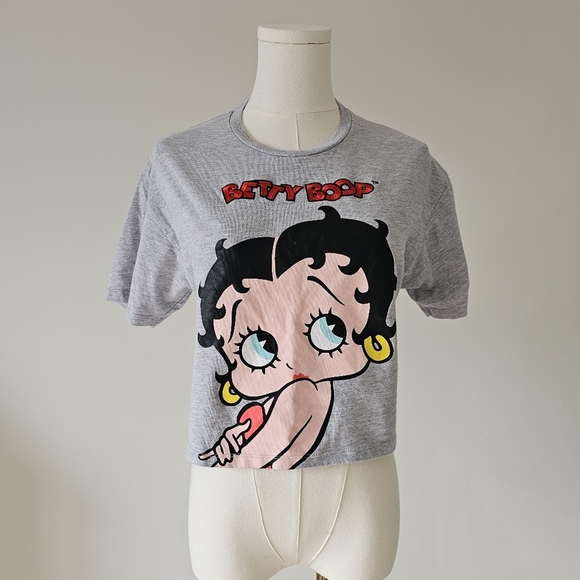 Betty Boop Tops - Betty Boop Gray Crop Top Tee Size S